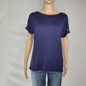 Cable & Gauge Women Blue Short Sleeve Top Small/Petite